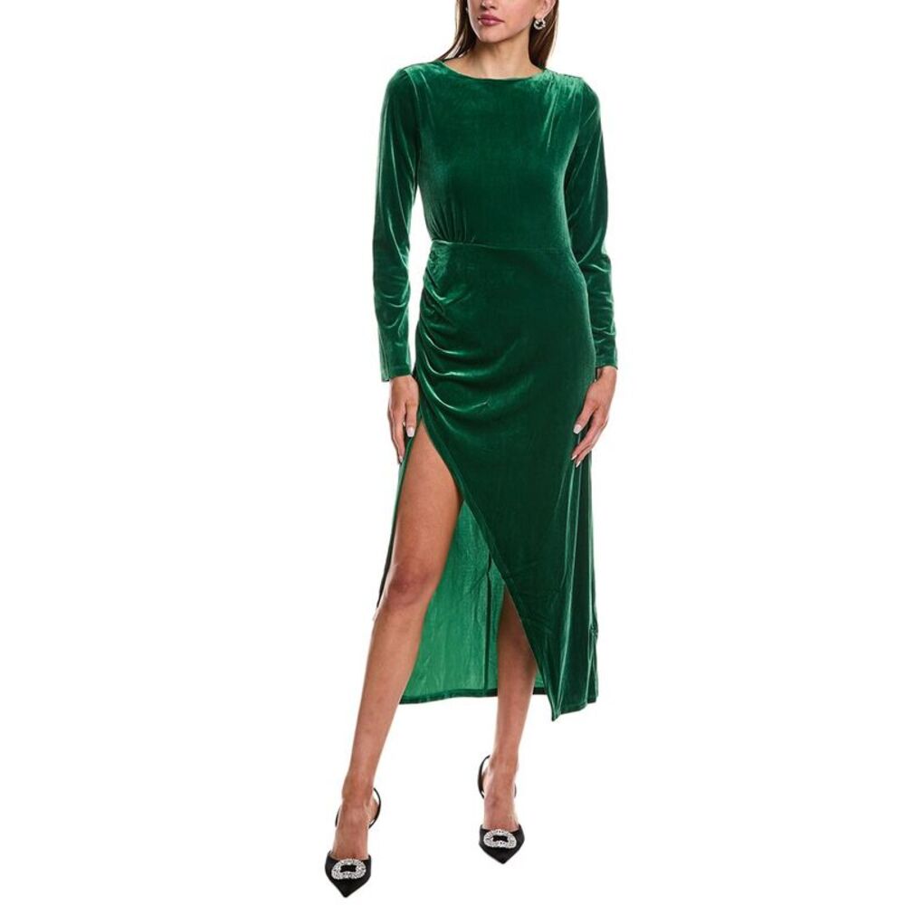 Reveriee Womens  Velvet Midi Dress, Green